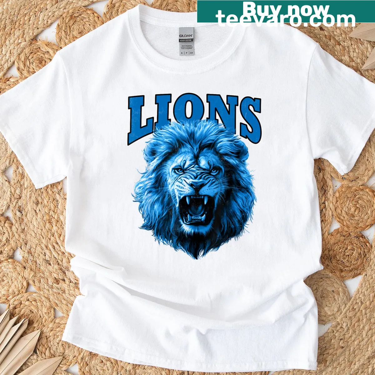 Personalized vintage lion name t-shirt — on a men's t-shirt