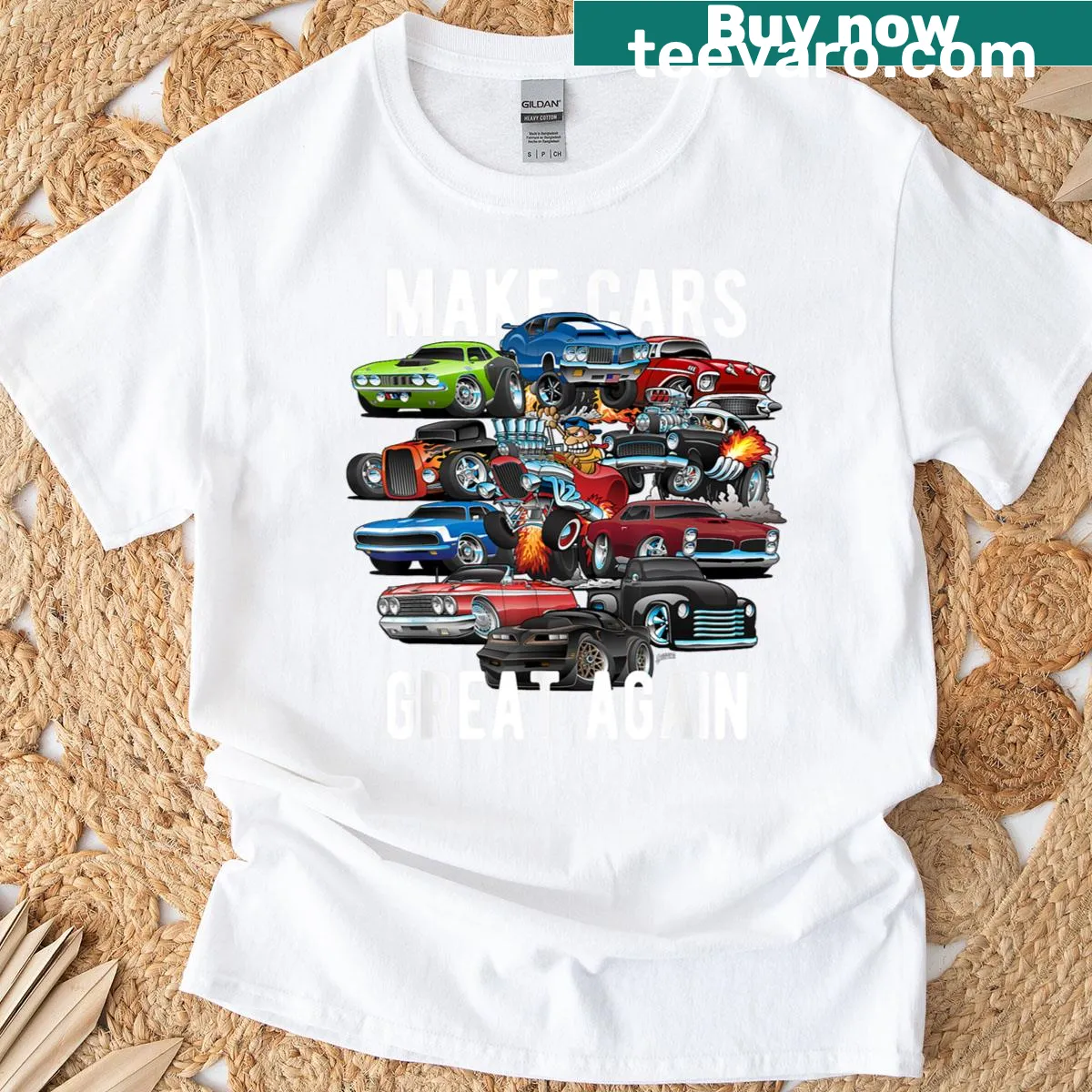 Retro car-themed T-shirt with nostalgic phrase — on a men's t-shirt