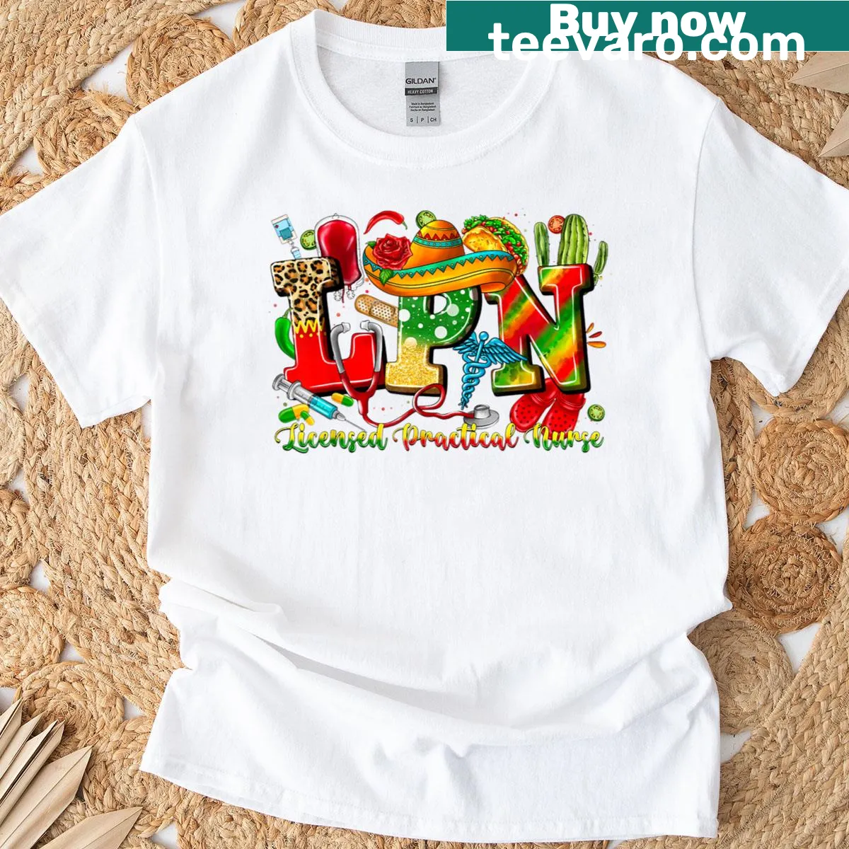 Festive T-shirt celebrating nurses with a Cinco de Mayo theme — on a men's t-shirt