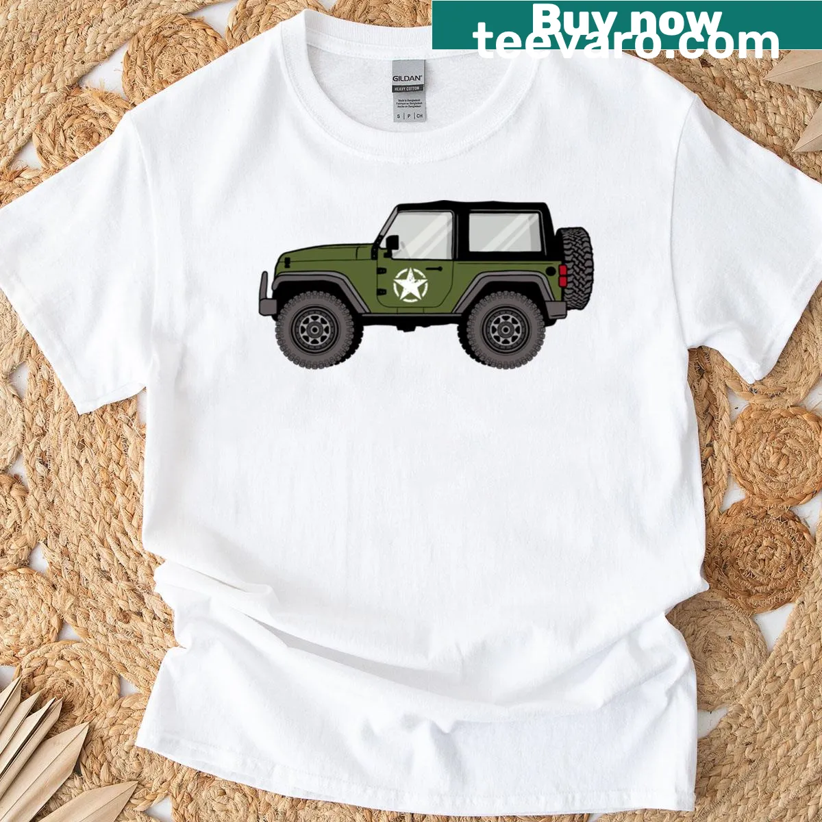 Left-aligned military star design on 4x4 themed T-shirt — on a men's t-shirt