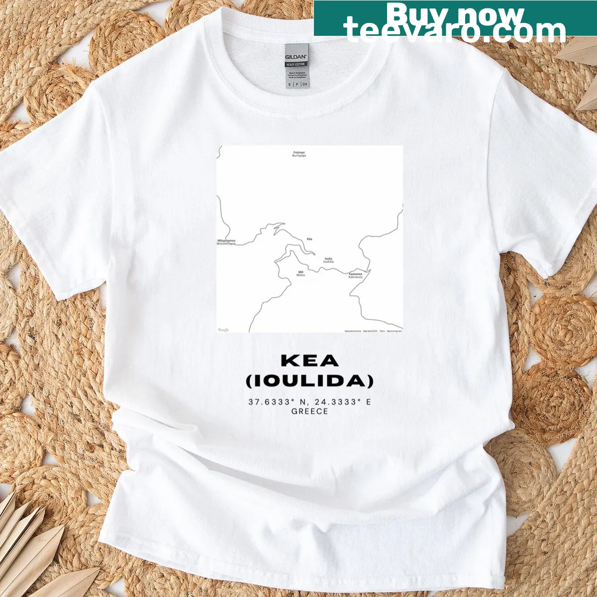 Minimalist city map silhouette t-shirt of Kea Ioulida, Greece — on a men's t-shirt