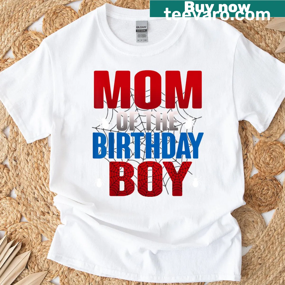 Funny birthday t-shirt for mom with spider graphic and text — on a men's t-shirt