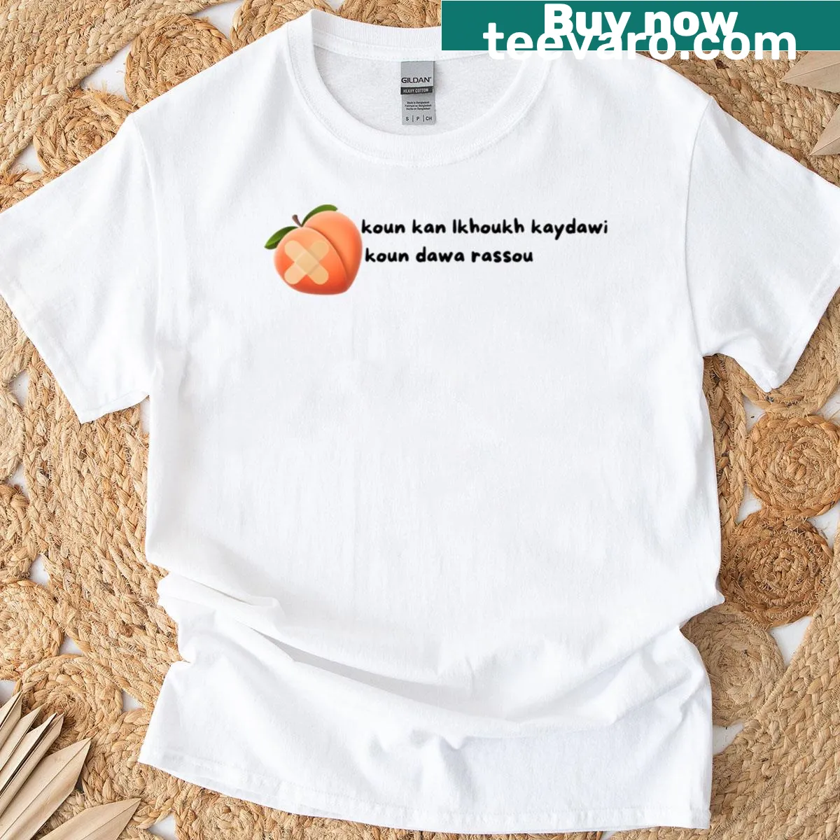 Moroccan peach graphic T-shirt with a playful design — on a men's t-shirt