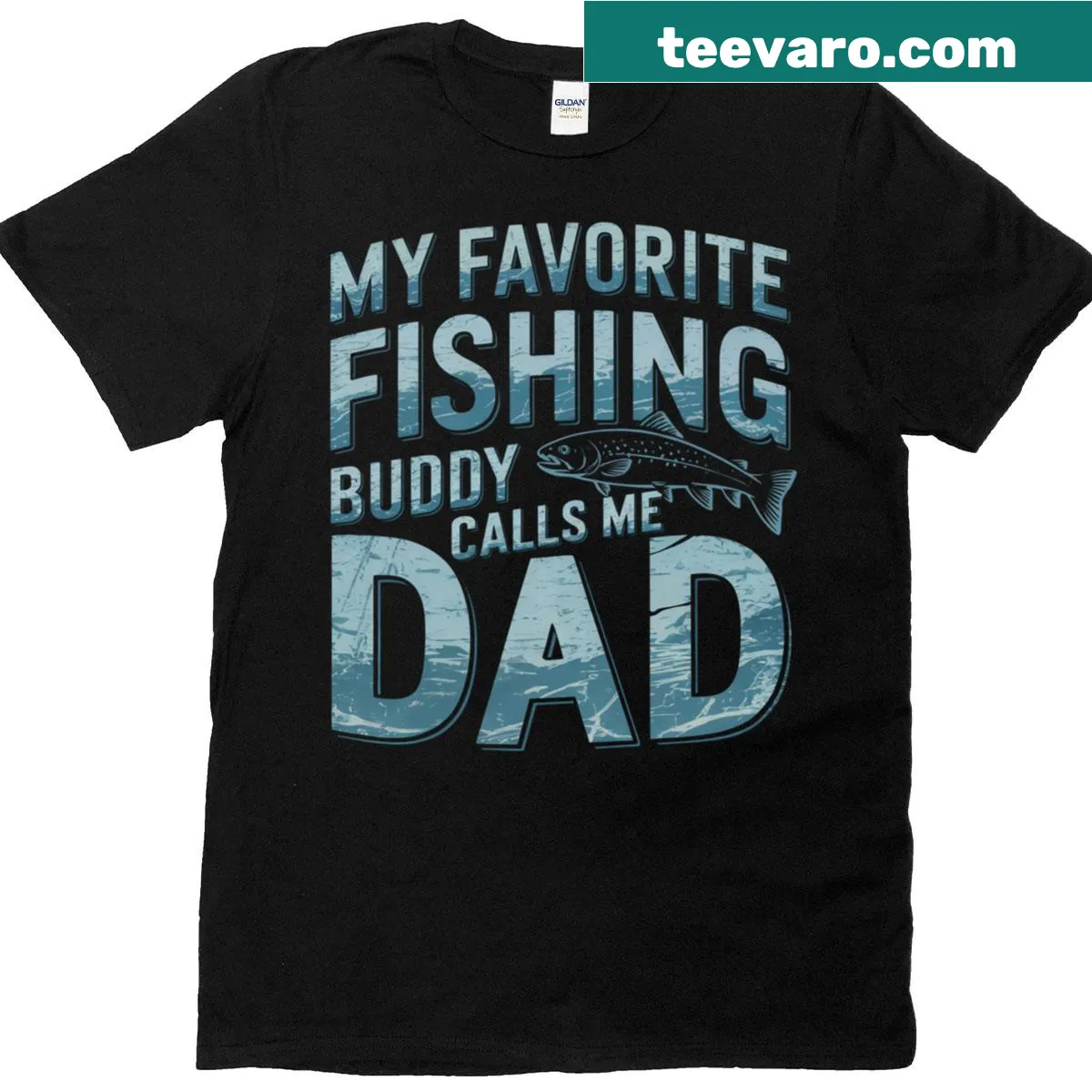 Funny fishing dad t-shirt with vintage style text about fishing buddy. — on a men's t-shirt