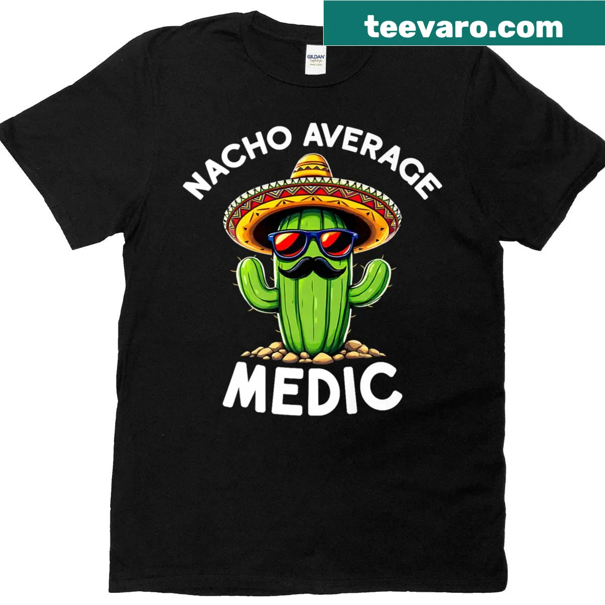 Funny Flight Nurse t-shirt with Nacho Average graphic — on a men's t-shirt