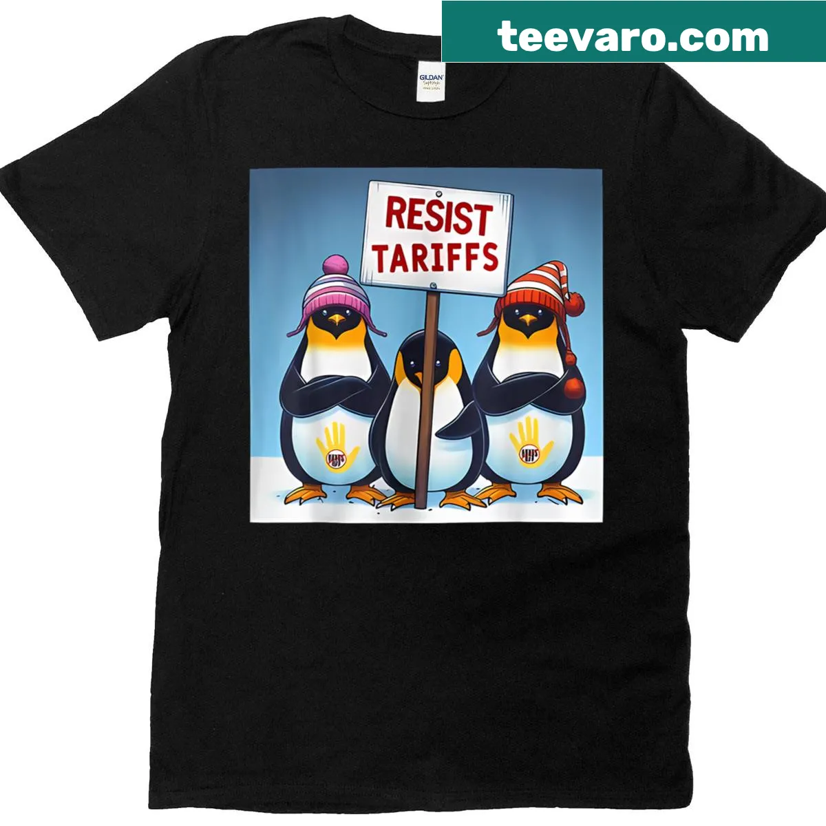 Bold typography stating 'No Tariffs' on T-shirt — on a men's t-shirt