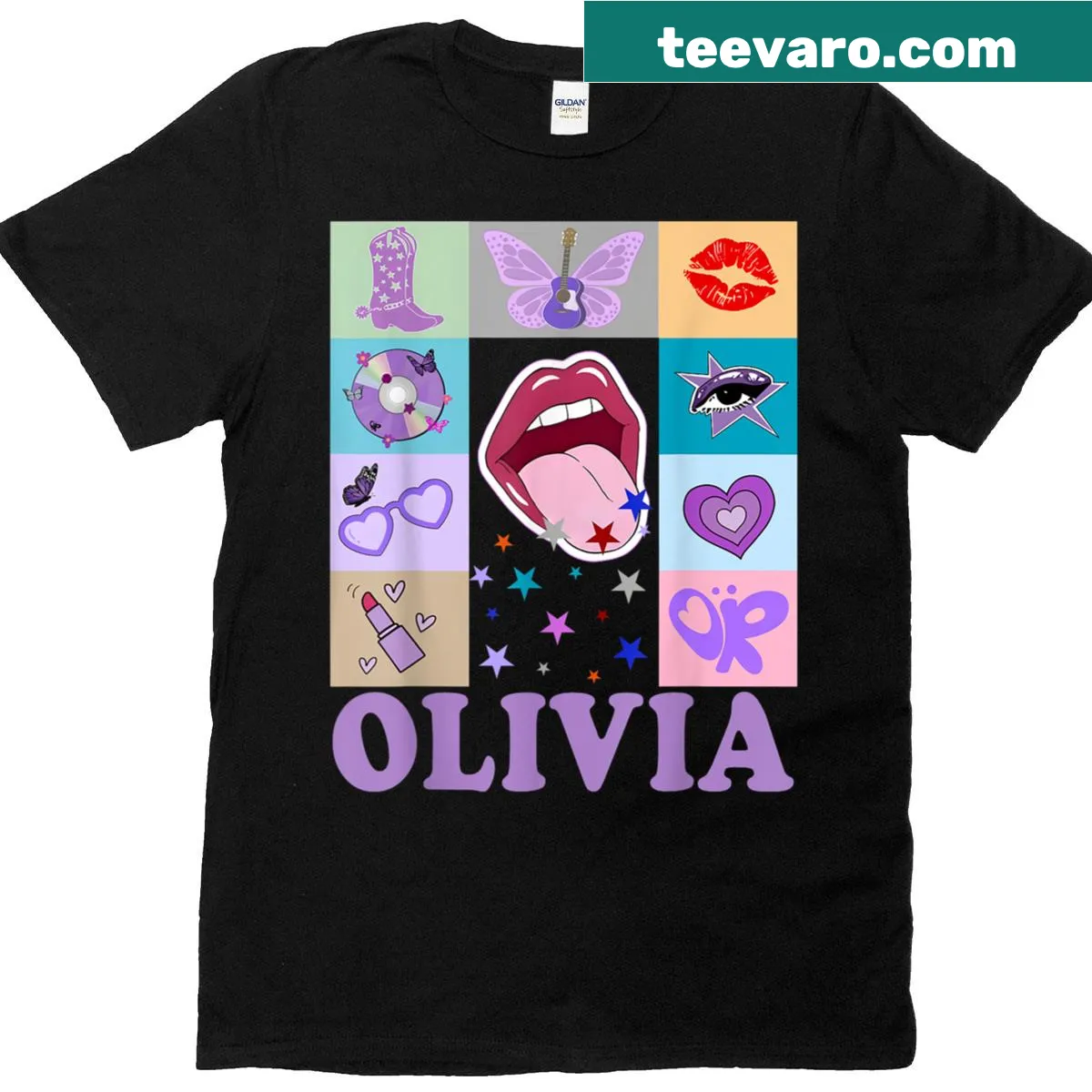 Vintage-style t-shirt celebrating the name Olivia with groovy text — on a men's t-shirt