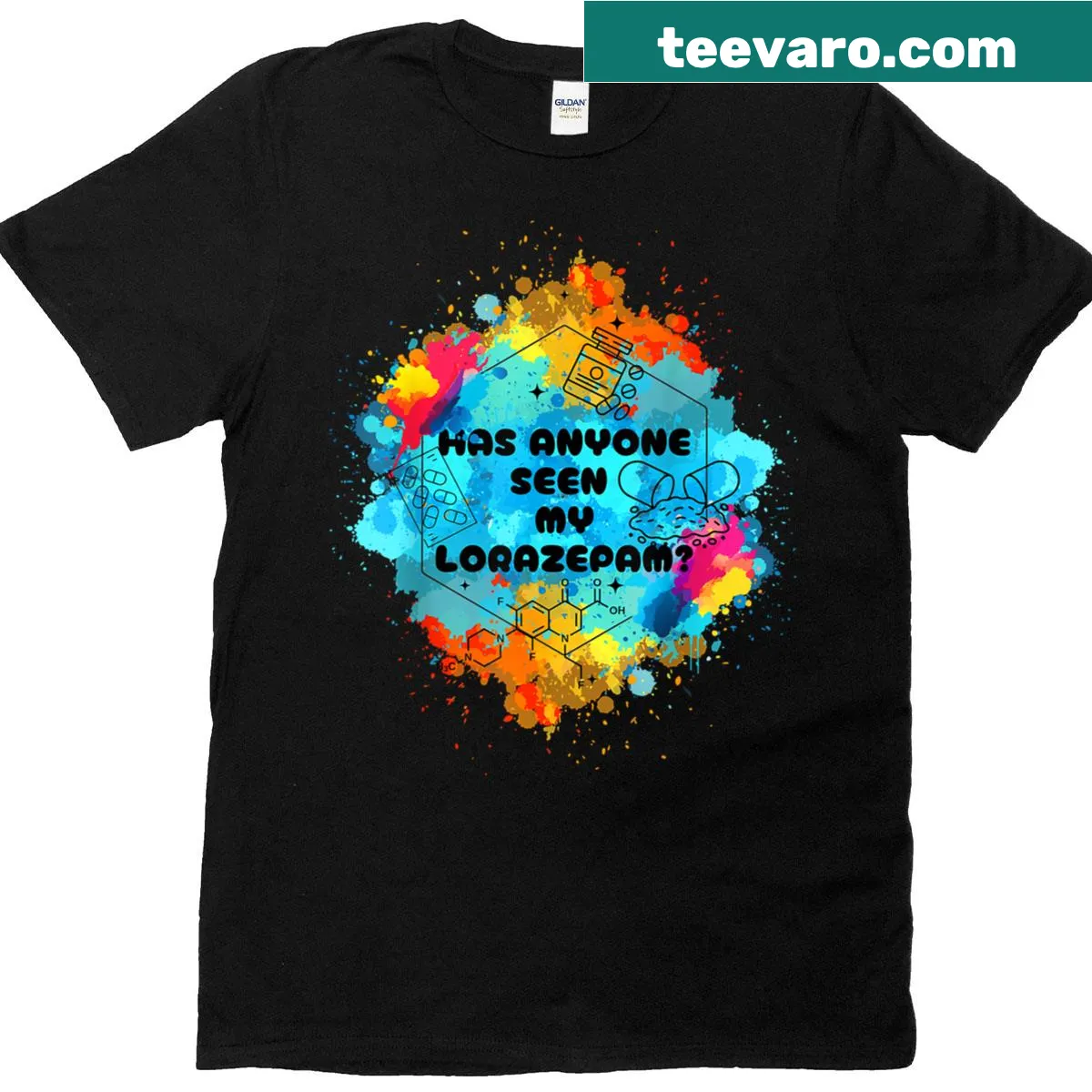 Funny nursing t-shirt stating 'Overworked Nurse Needs Lorazepam' — on a men's t-shirt