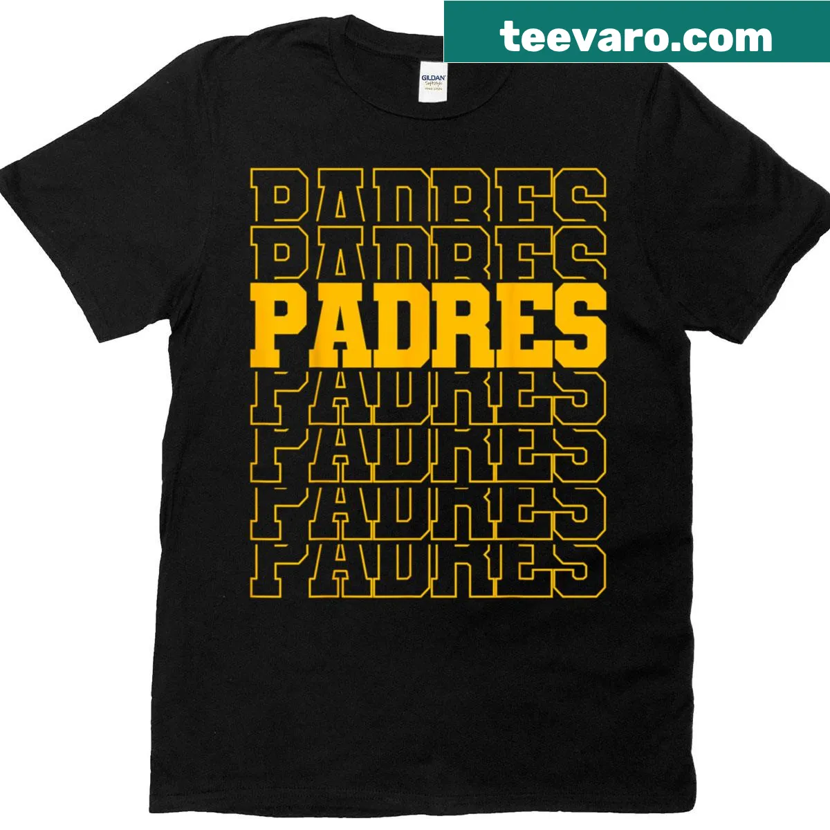 Personalized Padres T-shirt with heart design and name option — on a men's t-shirt