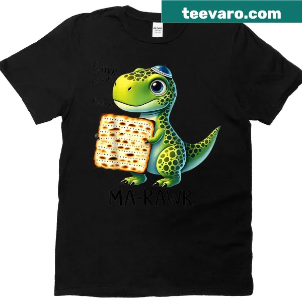 Toddler T-shirt with a dinosaur graphic and Passover theme.