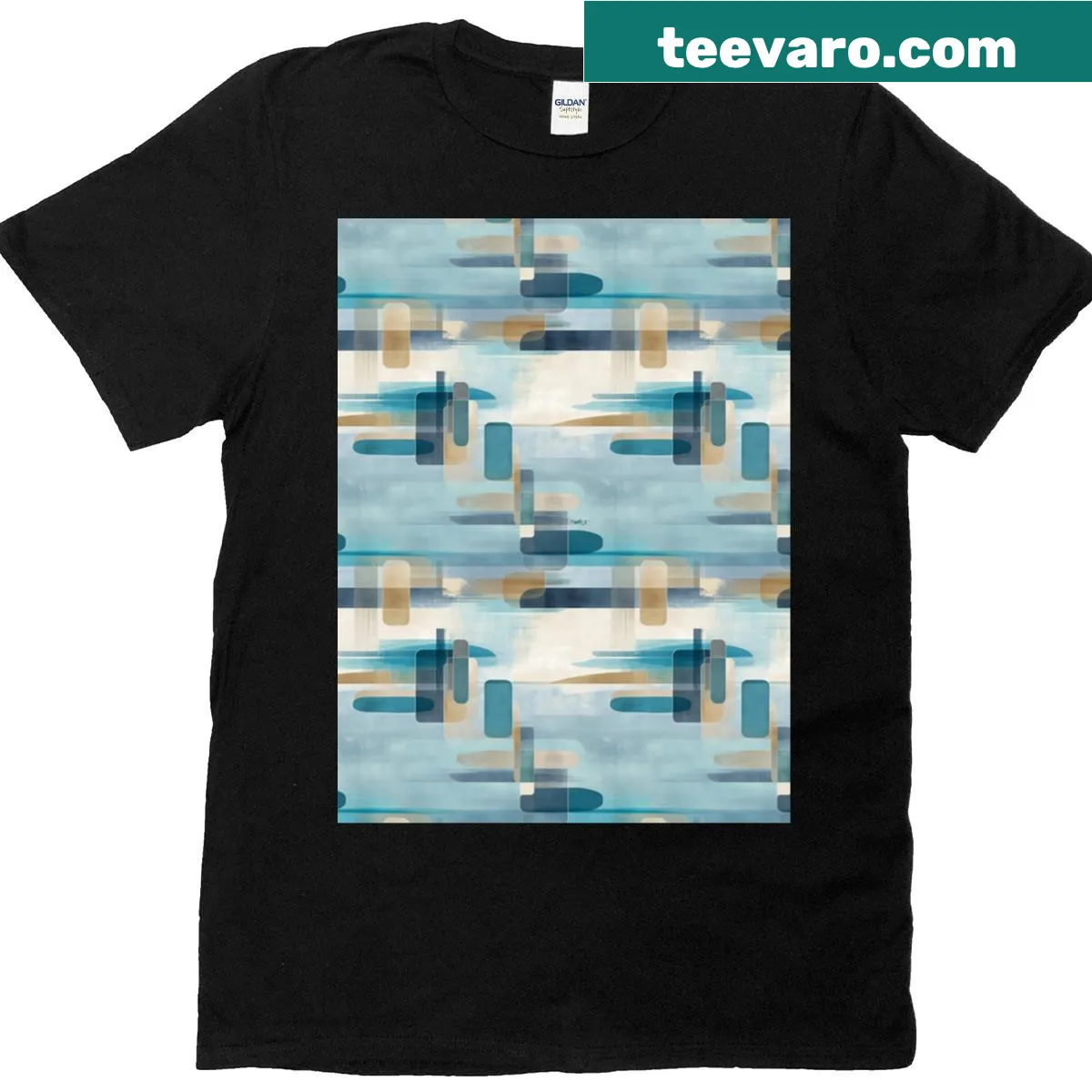 Abstract watercolor horizon design in blue and sand on a t-shirt — on a men's t-shirt