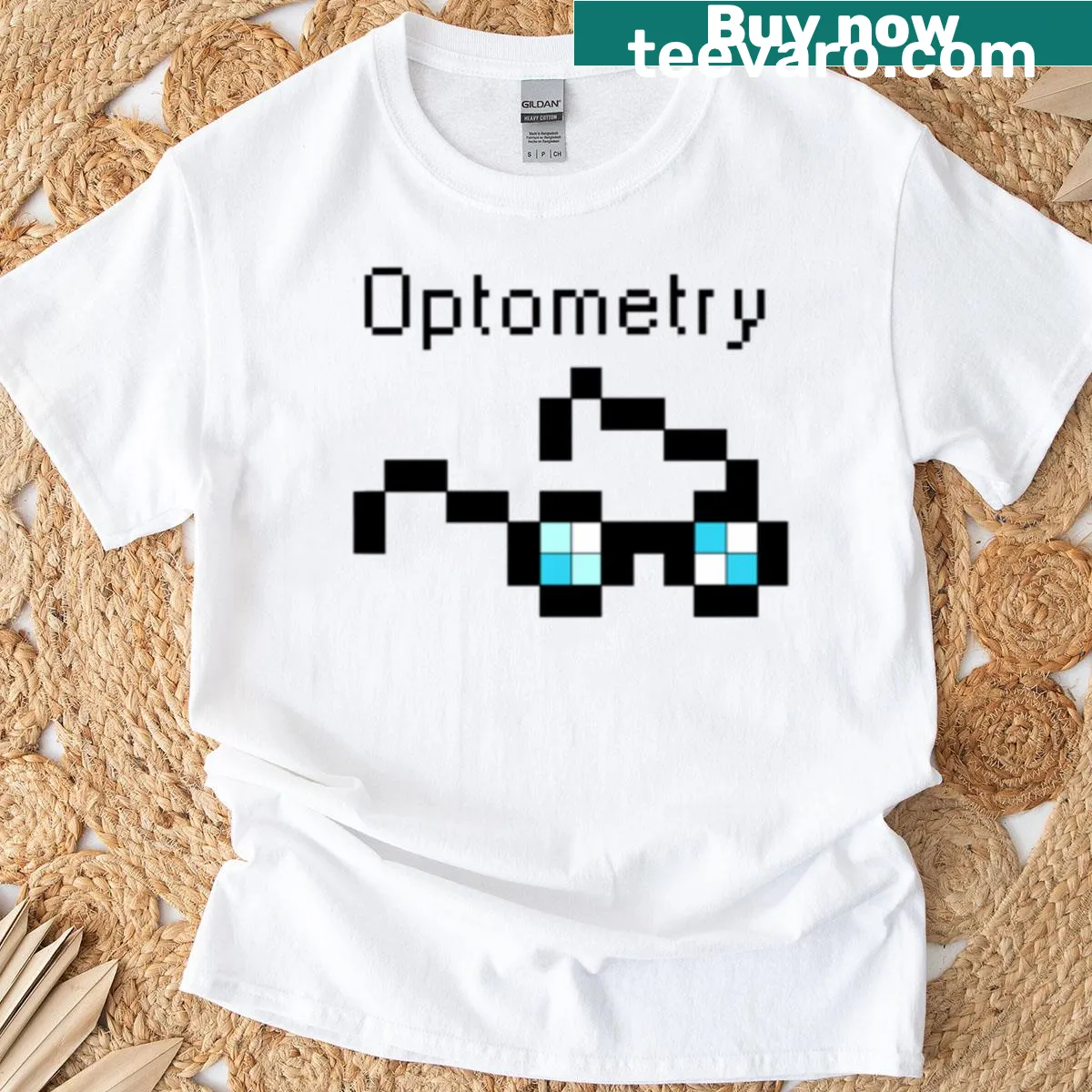 Playful pixel optometry graphic on a t-shirt. — on a men's t-shirt