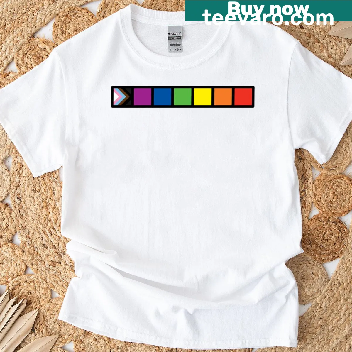 Pride Bar Progress graphic on T-shirt symbolizing unity and inclusivity — on a men's t-shirt
