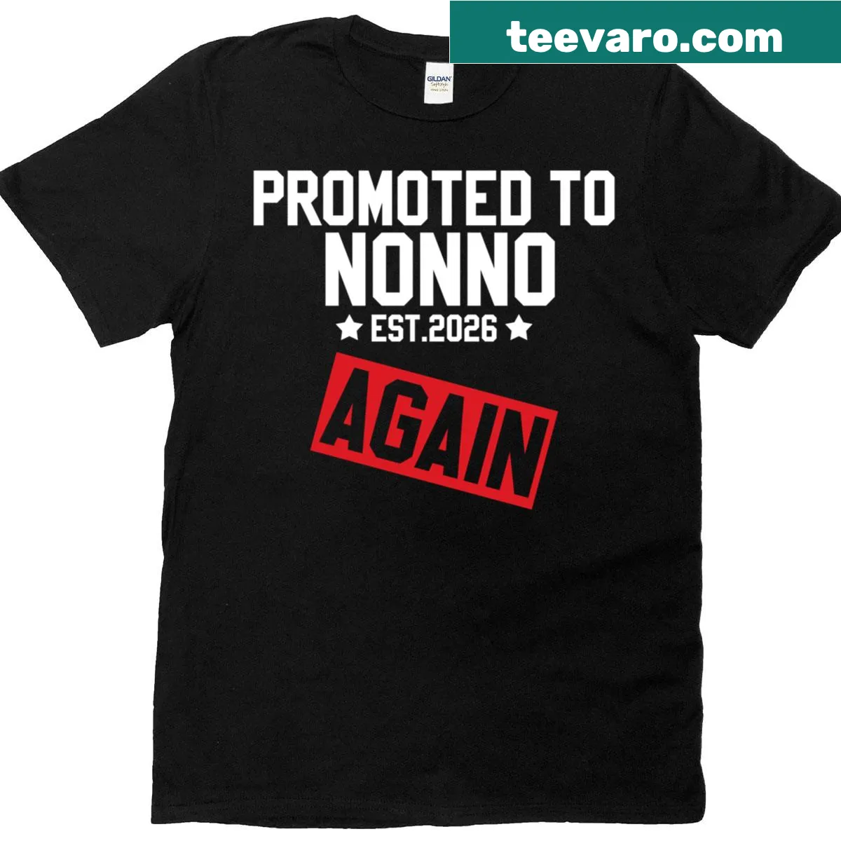 Funny t-shirt with 'Promoted To Nonno Again 2026' text — on a men's t-shirt