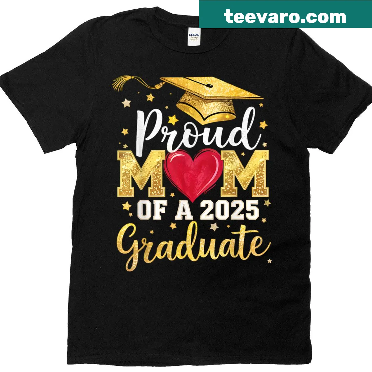 Proud mom t-shirt for a Class of 2025 graduate — on a men's t-shirt