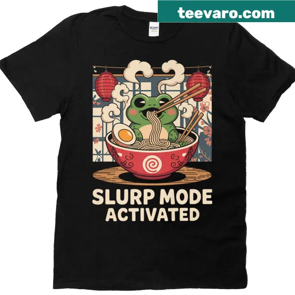Cute ramen frog t-shirt with playful slurp graphic