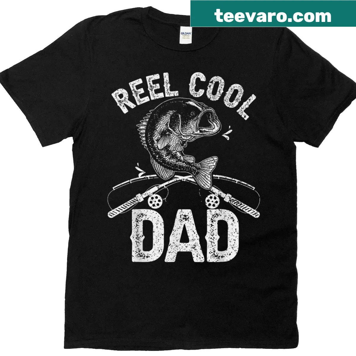 Playful typography design for fishing dads — on a men's t-shirt