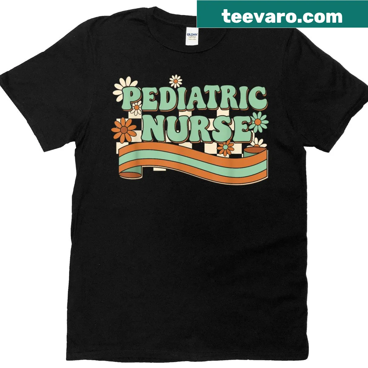 Vintage flower graphic celebrating pediatric nurse moms on Mother's Day. — on a men's t-shirt