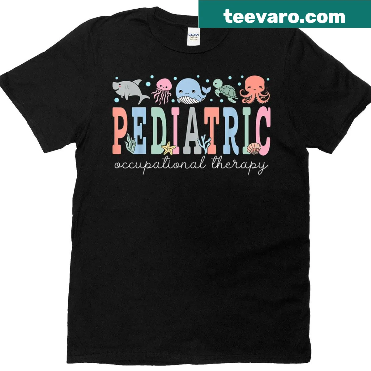 Cute T-shirt for pediatric occupational therapists with sea animals — on a men's t-shirt