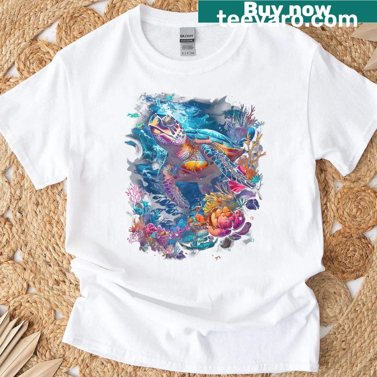 Graphic t-shirt featuring a sea turtle for ocean lovers — on a men's t-shirt
