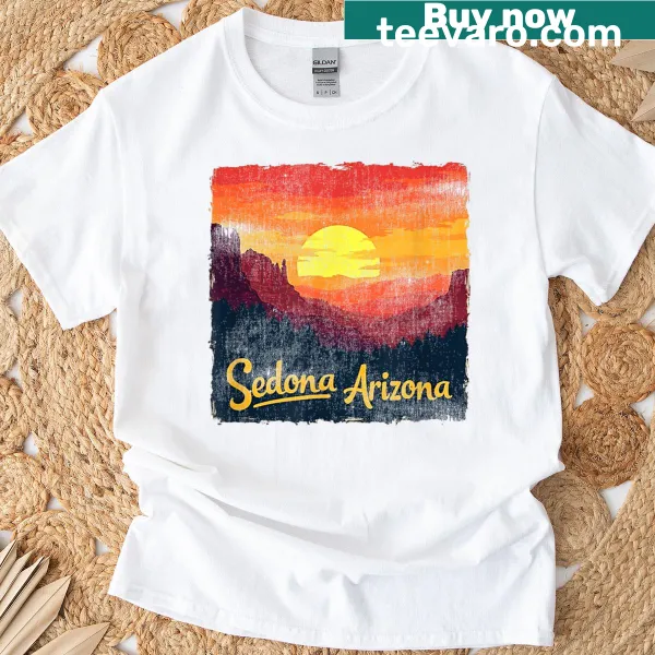 Retro souvenir t-shirt featuring Sedona Arizona landscapes