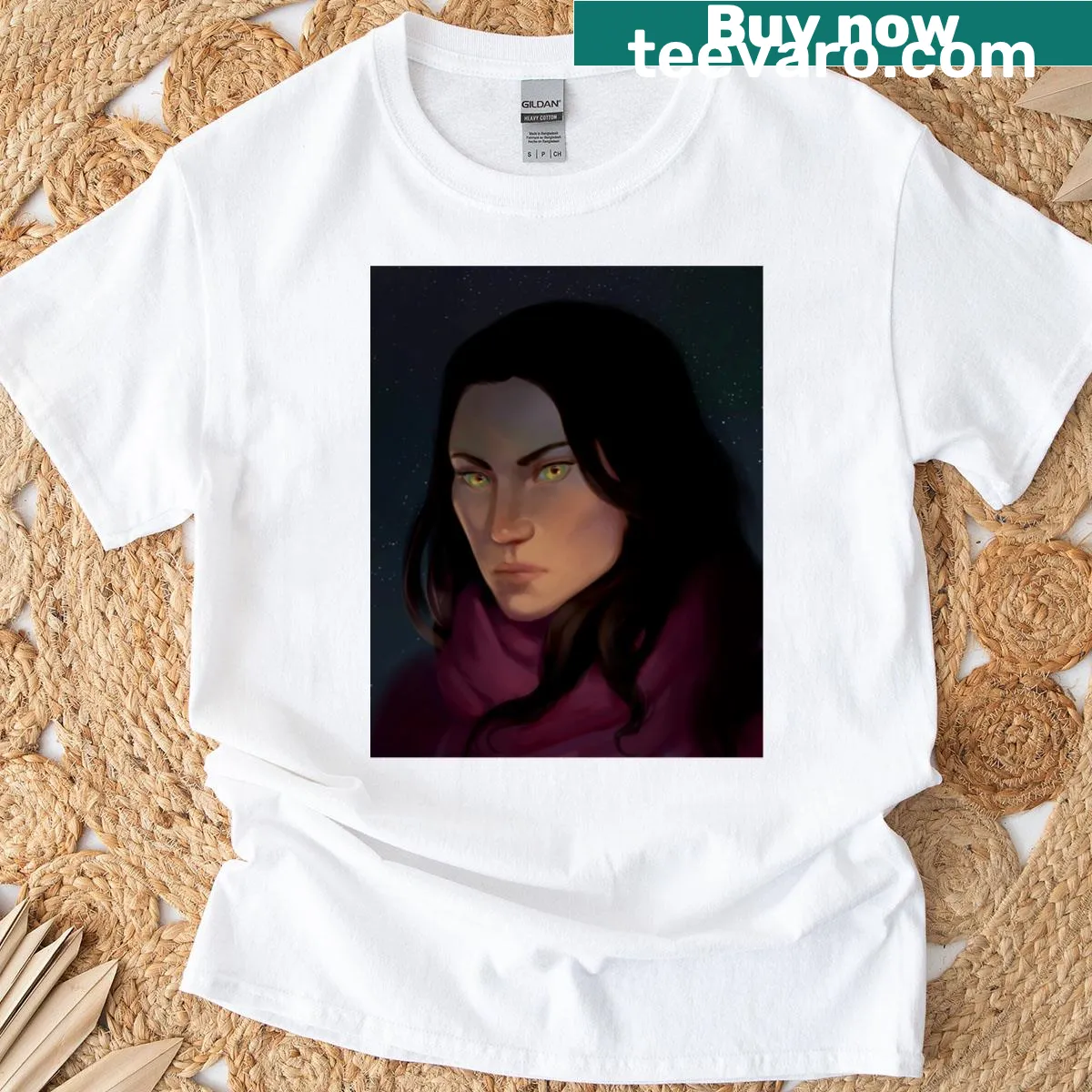 Illustration of a fierce she-wolf with floral elements — on a men's t-shirt