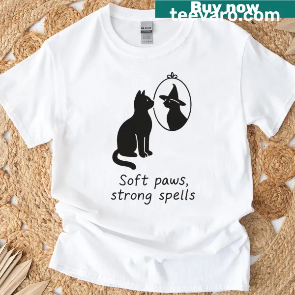 Whimsical illustration of a cat witch with magical symbols