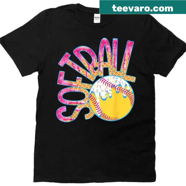 Youth t-shirt featuring playful ice cream and softball graphics