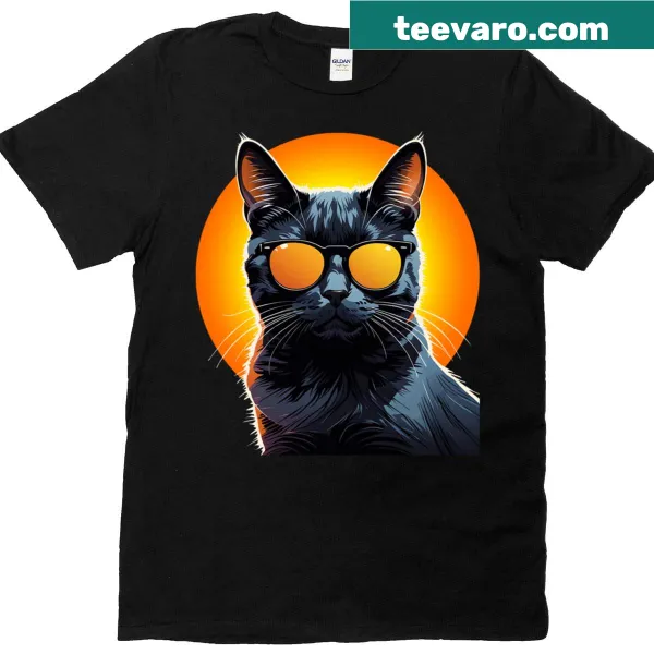 Illustrated t-shirt featuring Sol the Black Bombay Cat design