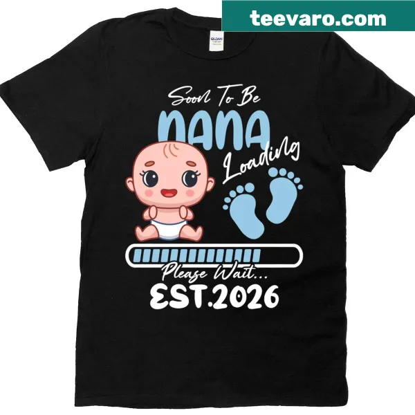 Funny t-shirt for soon-to-be grandmothers with a baby boy loading graphic