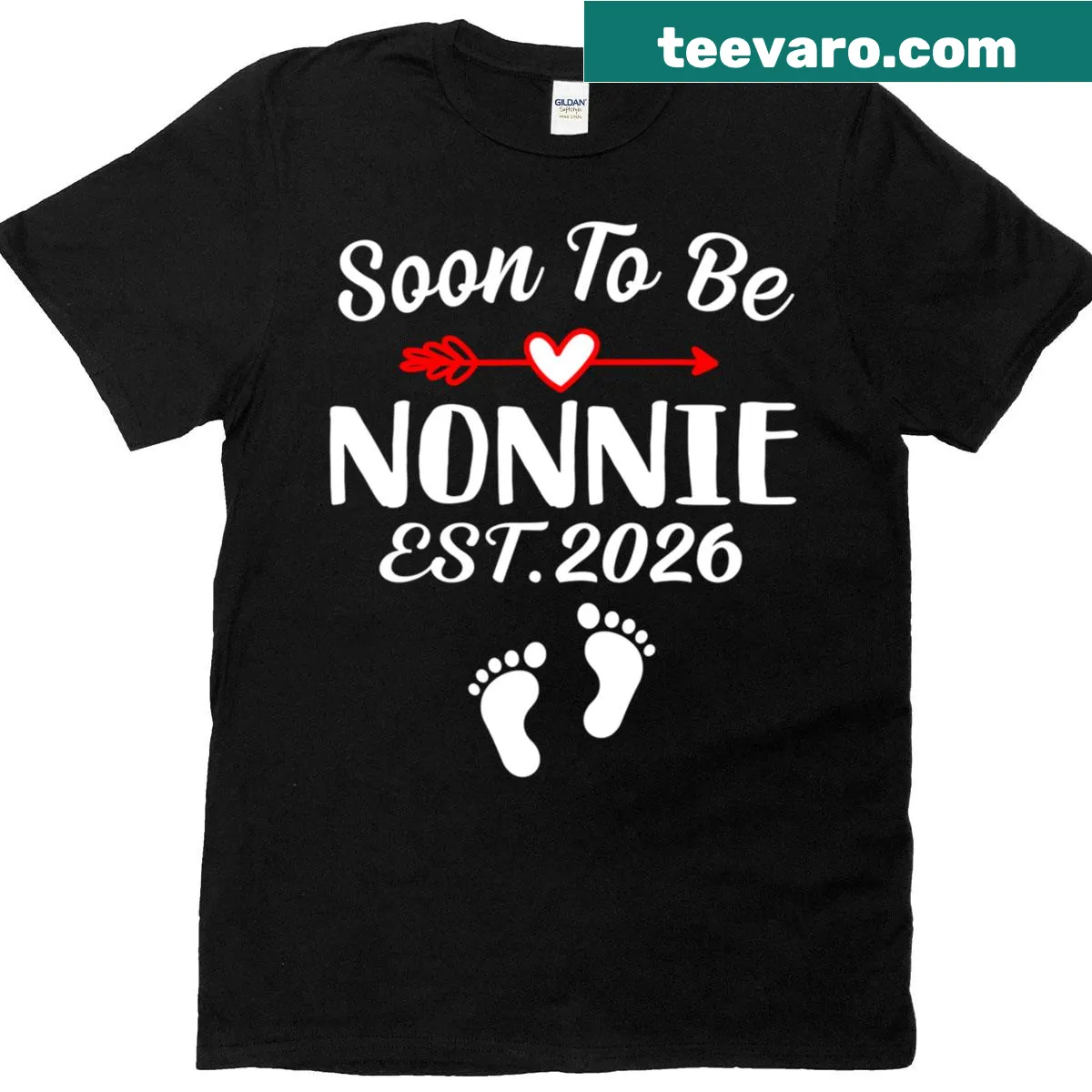Cute baby feet graphic with 'Soon To Be Nonnie Est 2026' text — on a men's t-shirt
