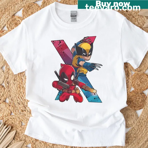 Comic-inspired T-shirt featuring a mashup of Deadpool and Wolverine.