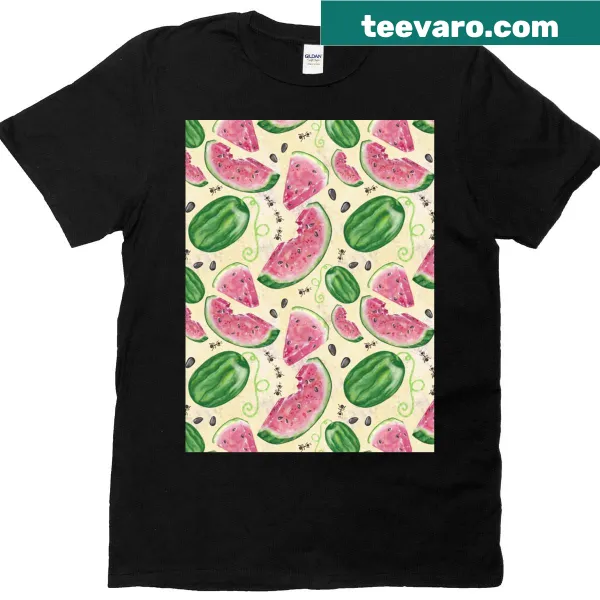 Whimsical watermelon slice graphic on a summer-themed t-shirt