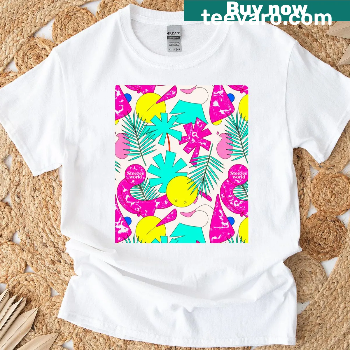 Pine art design representing summertime on a t-shirt — on a men's t-shirt
