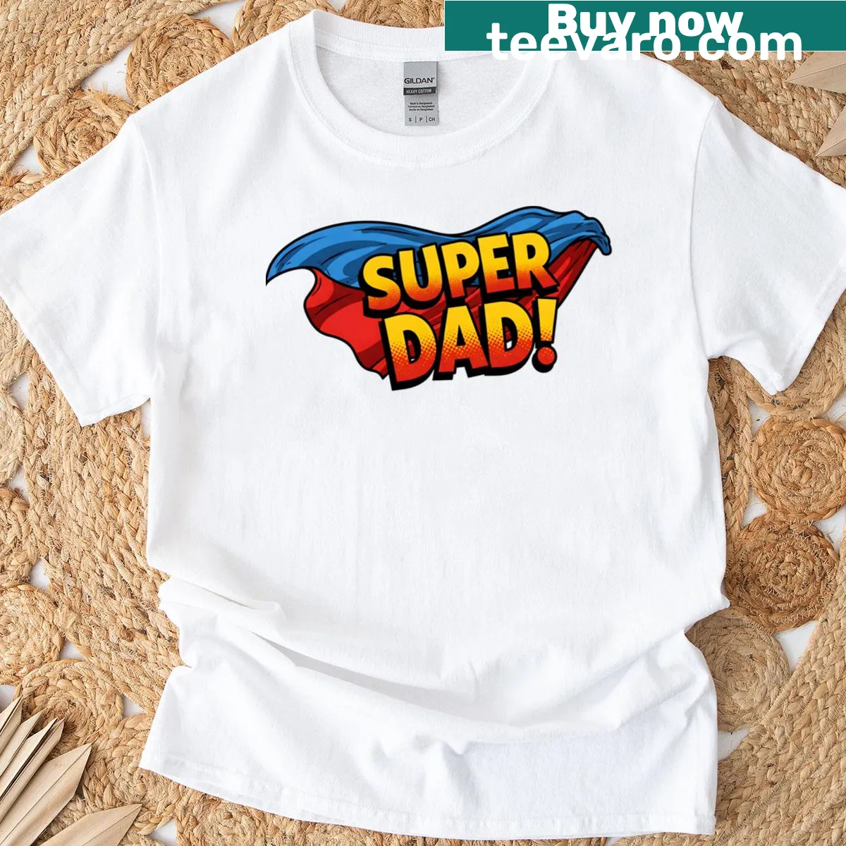 'Super Dad' and 'Family Assemble' text design on T-shirt — on a men's t-shirt