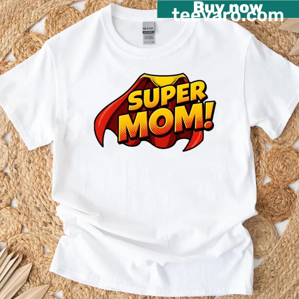 Super Mom text design in comic style on T-shirt