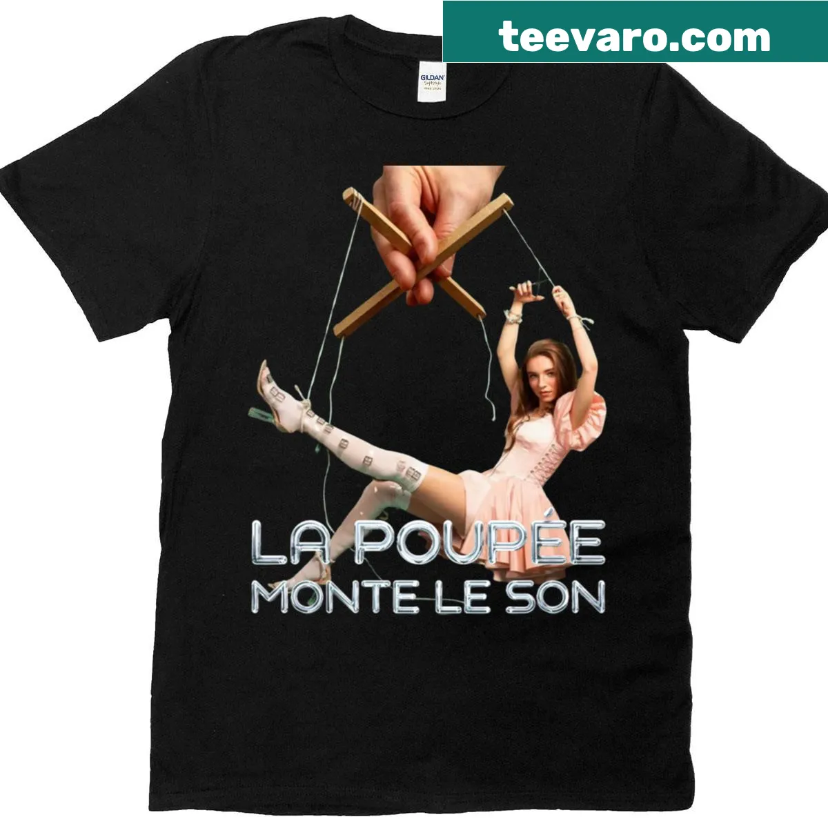 Cartoon-style shirt with 'The Doll Turns Up The Sound 2' design — on a men's t-shirt
