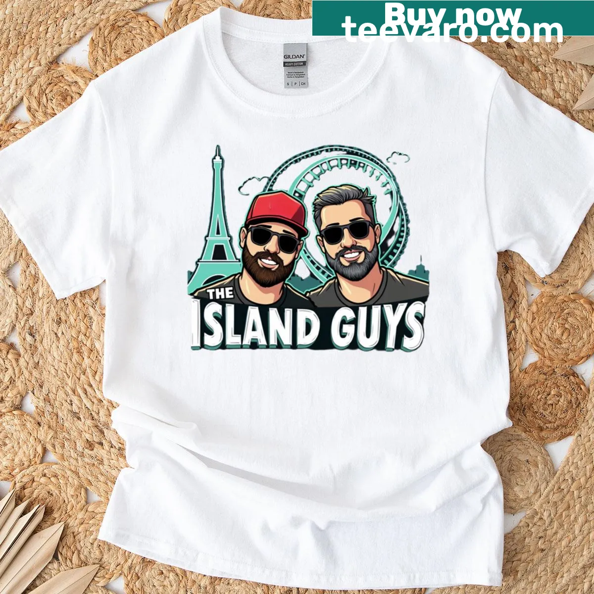T-shirt featuring playful island-themed graphics for beach lovers — on a men's t-shirt