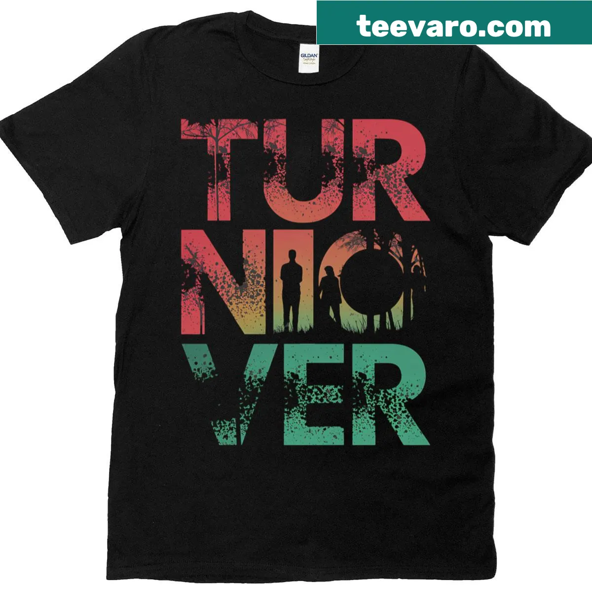 Vintage distressed Turnover band logo t-shirt — on a men's t-shirt