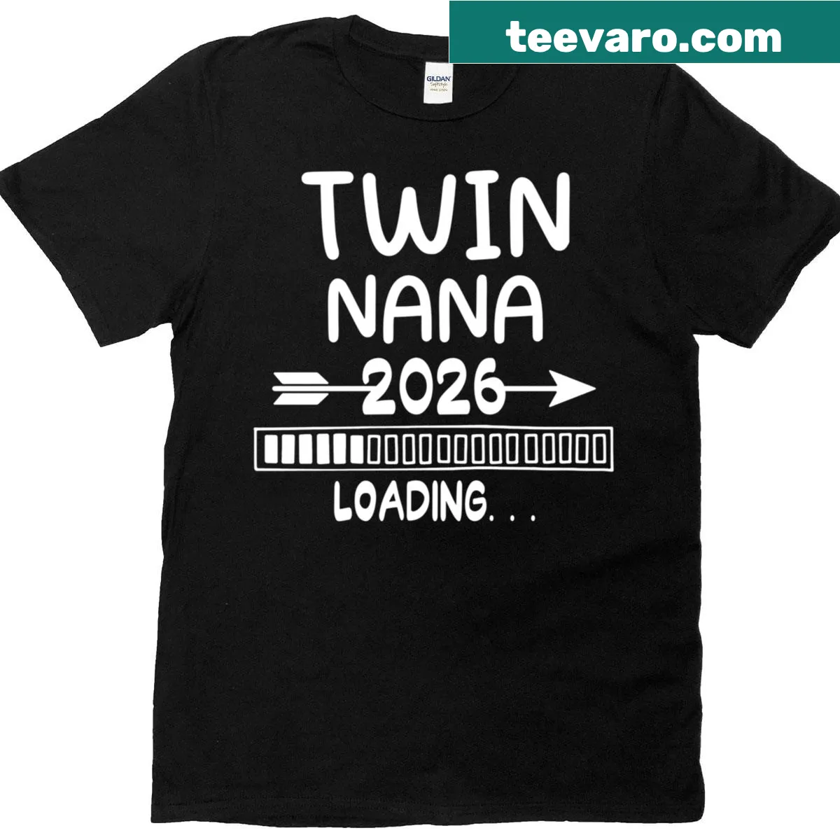 Funny t-shirt for twin grandmothers-to-be, loading 2026 graphic — on a men's t-shirt