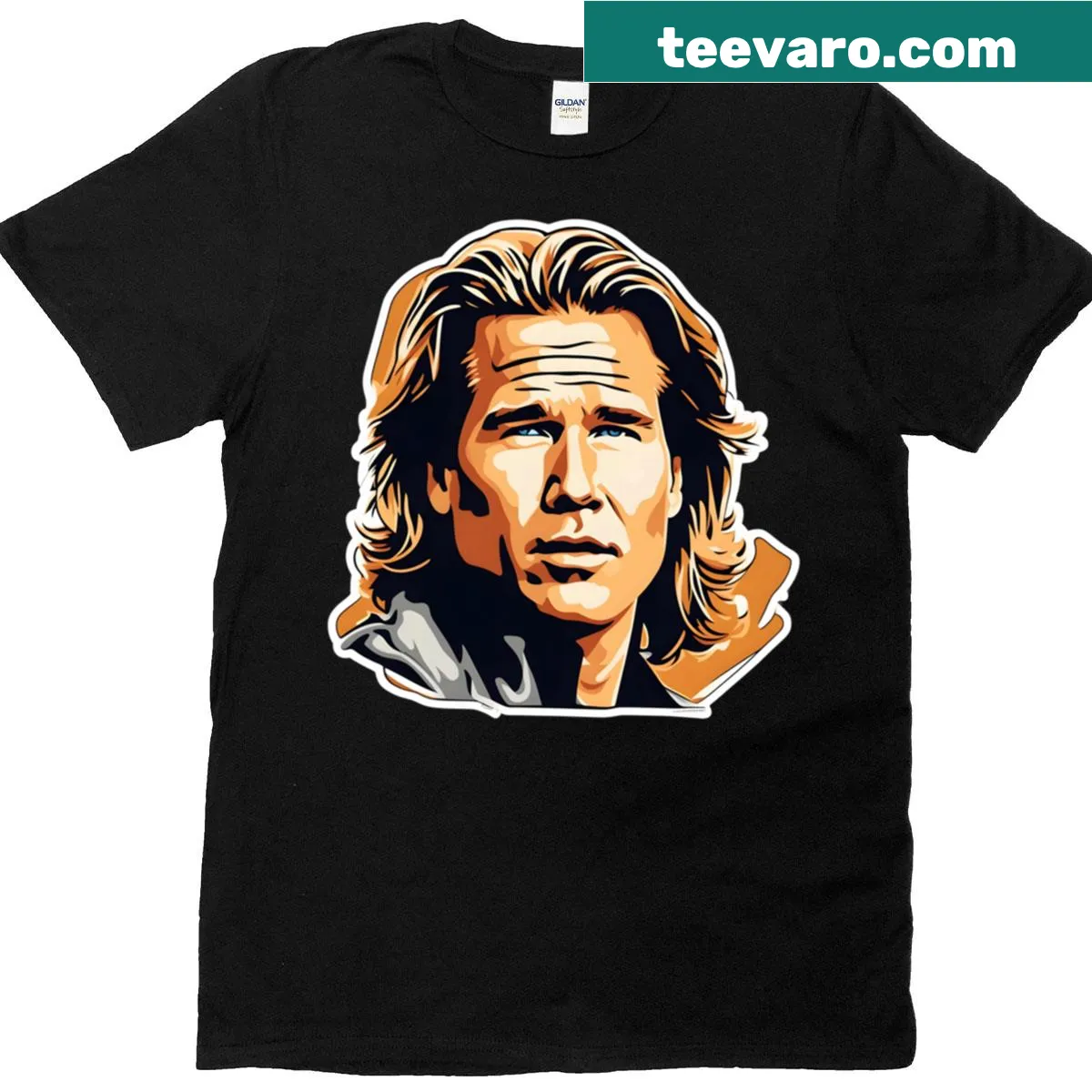 Retro Val Kilmer portrait T-shirt for movie buffs — on a men's t-shirt
