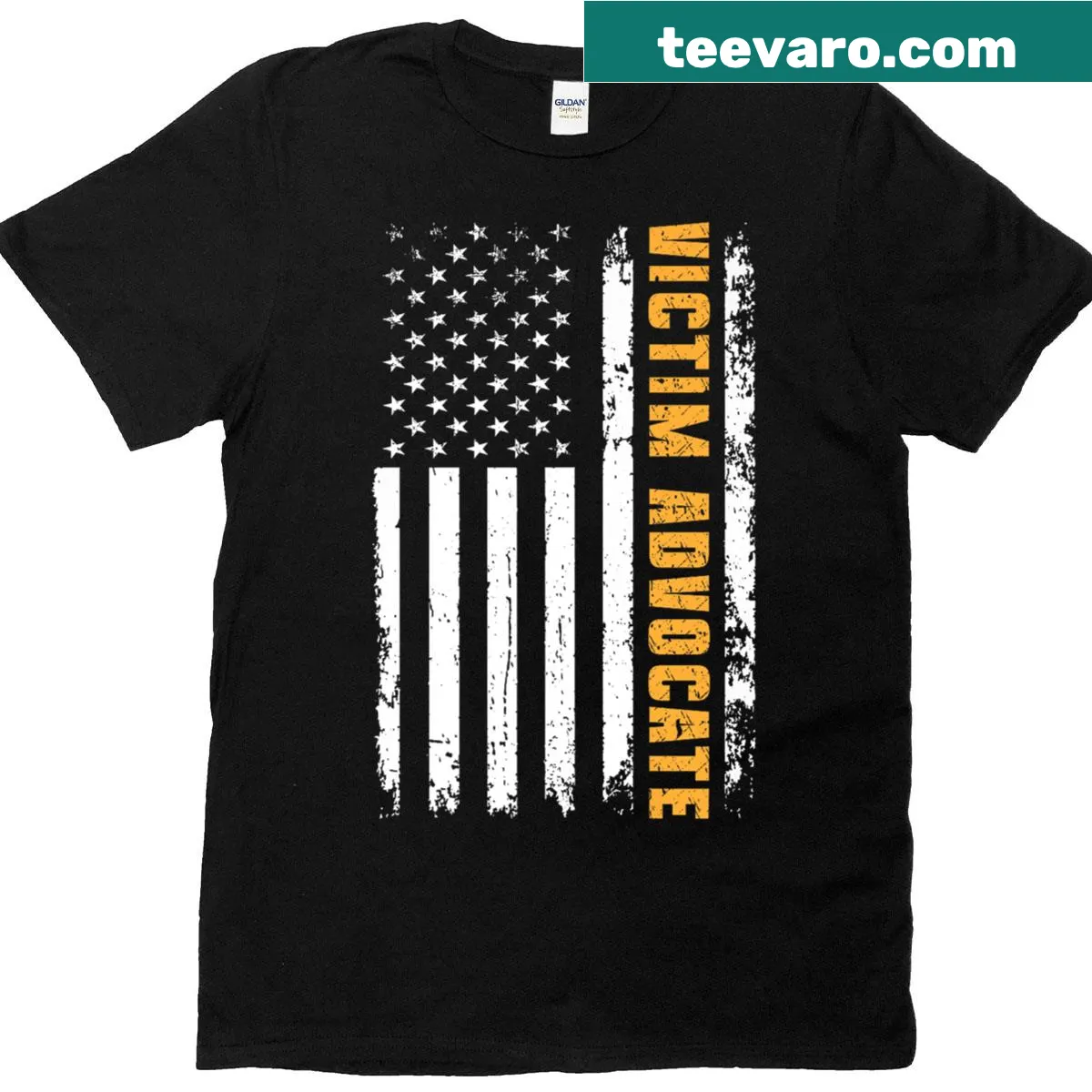 American flag and typography design for victim advocate nurses — on a men's t-shirt