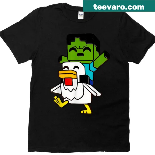 Cartoon chicken in jockey attire on a vintage-style T-shirt