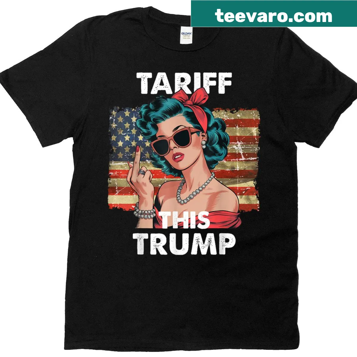 Vintage t-shirt with a lady giving the middle finger graphic — on a men's t-shirt