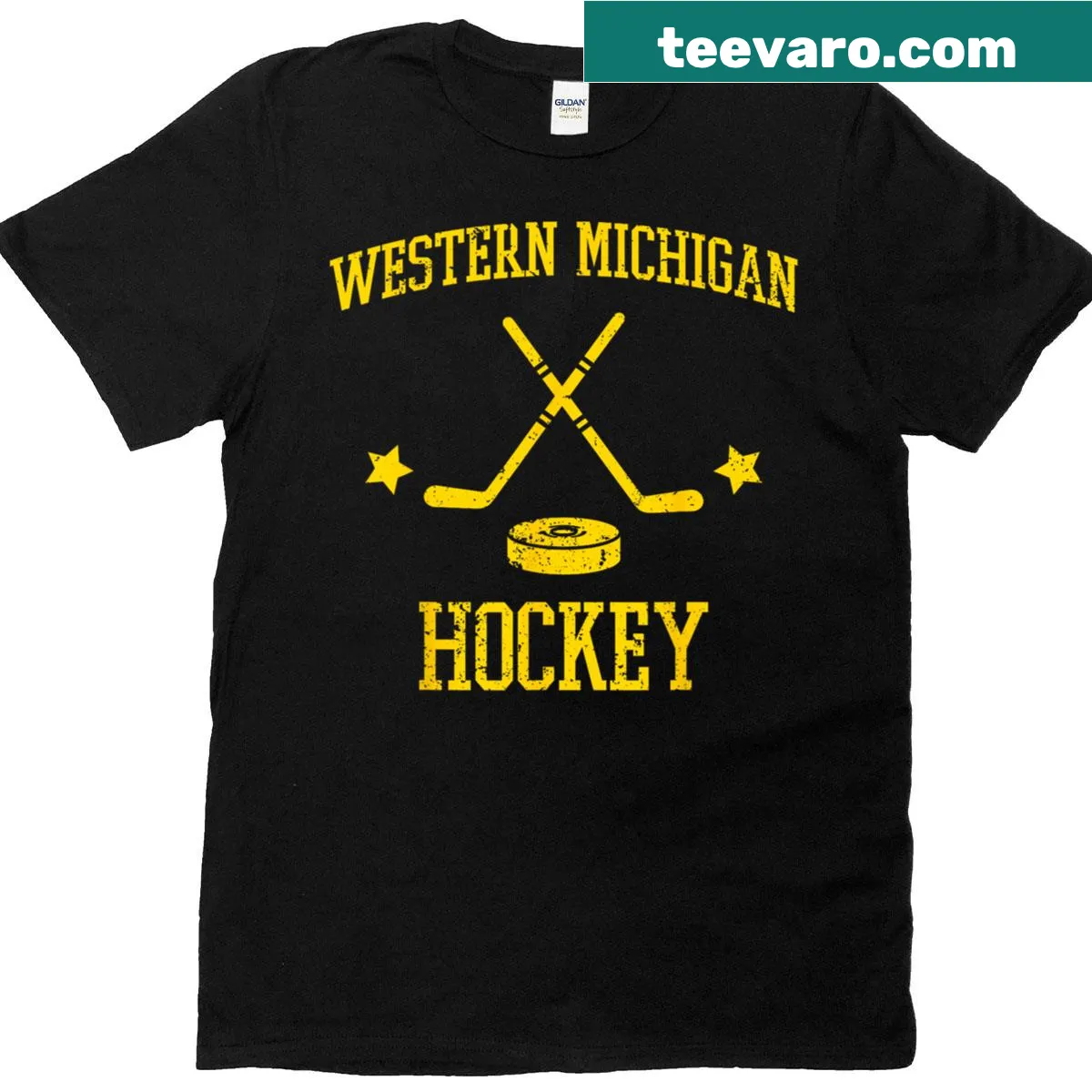 Vintage Western Michigan hockey logo on a t-shirt — on a men's t-shirt