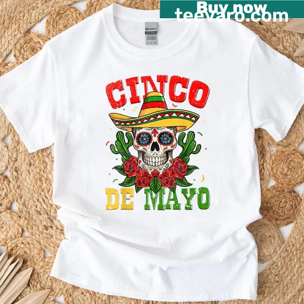 T-shirt with a skull wearing a sombrero for Cinco de Mayo