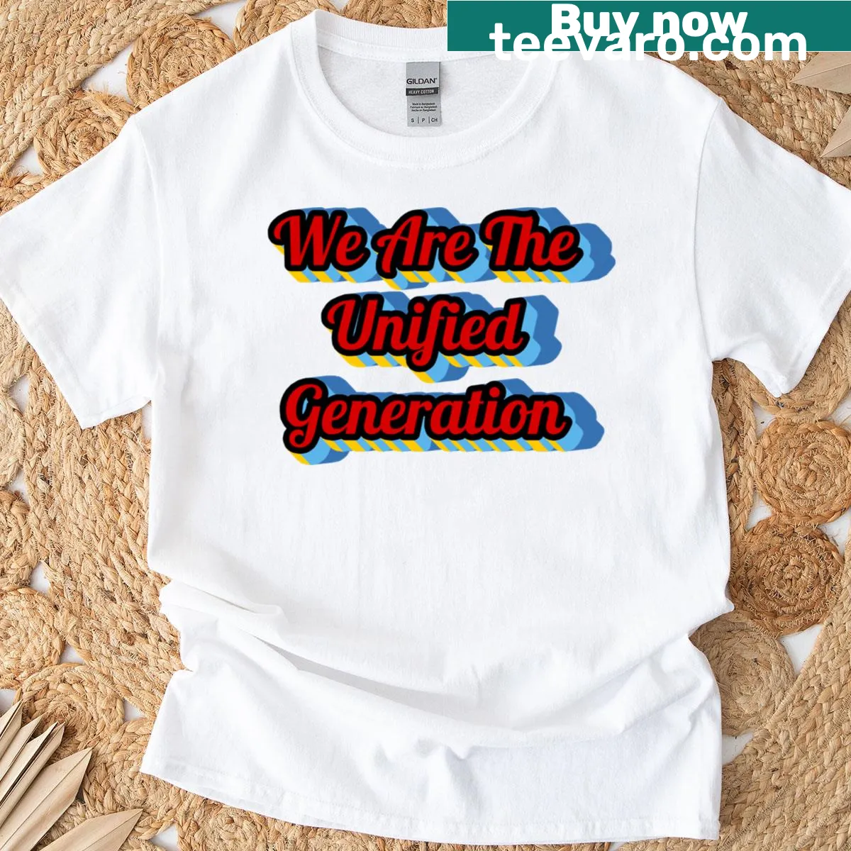 Typographic T-shirt with 'We Are The Unified Generation' text — on a men's t-shirt