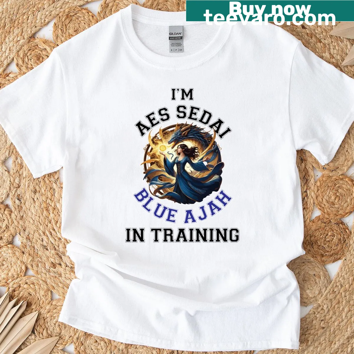 Illustrative T-shirt featuring the Blue Ajah symbol from Wheel of Time — on a men's t-shirt