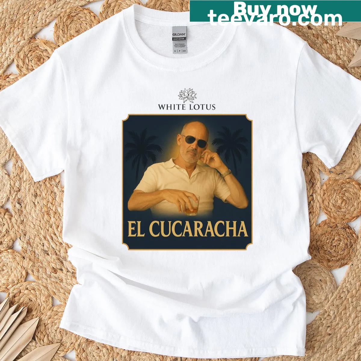 Stylish T-shirt with the White Lotus logo and character name Gary Greg — on a men's t-shirt