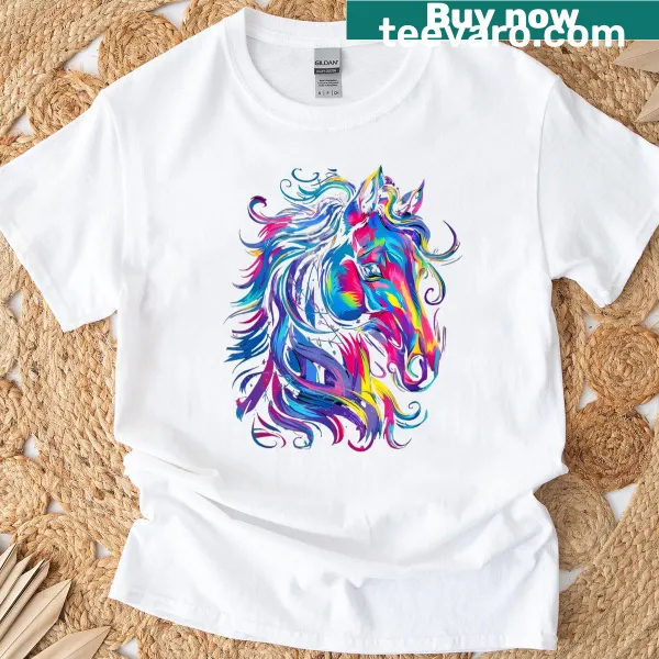 Illustrated t-shirt featuring a beautiful horse design for kids
